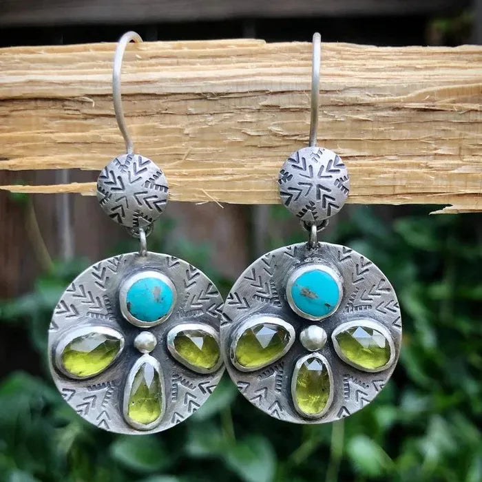 Vintage Multicolor Stone Indian Tribal Drop Dangle Earrings for Women
