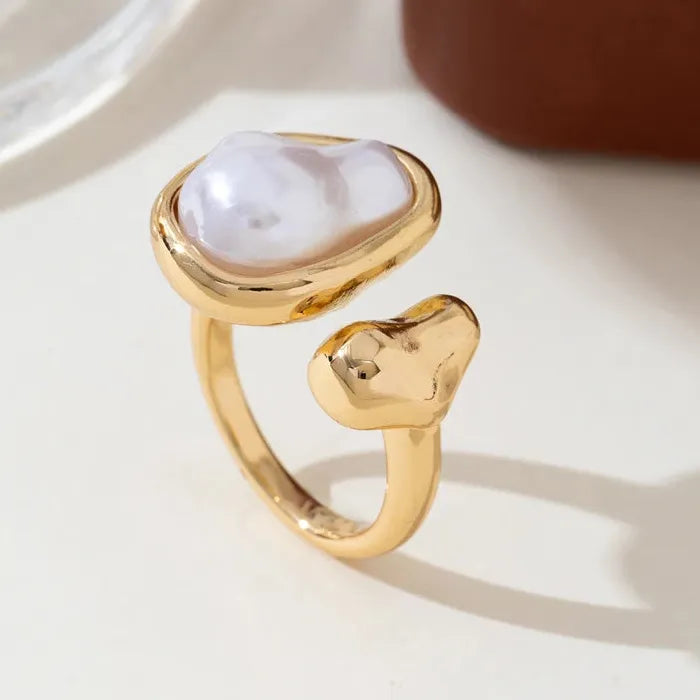Adjustable Luxury Baroque Pearl Open Ring for Women Elegant Jewelry Gift