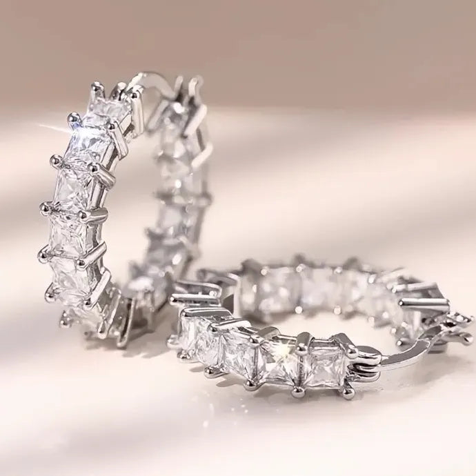 Women Geometric Hoop Earrings Brass CZ Jewelry Party Wedding Accessory