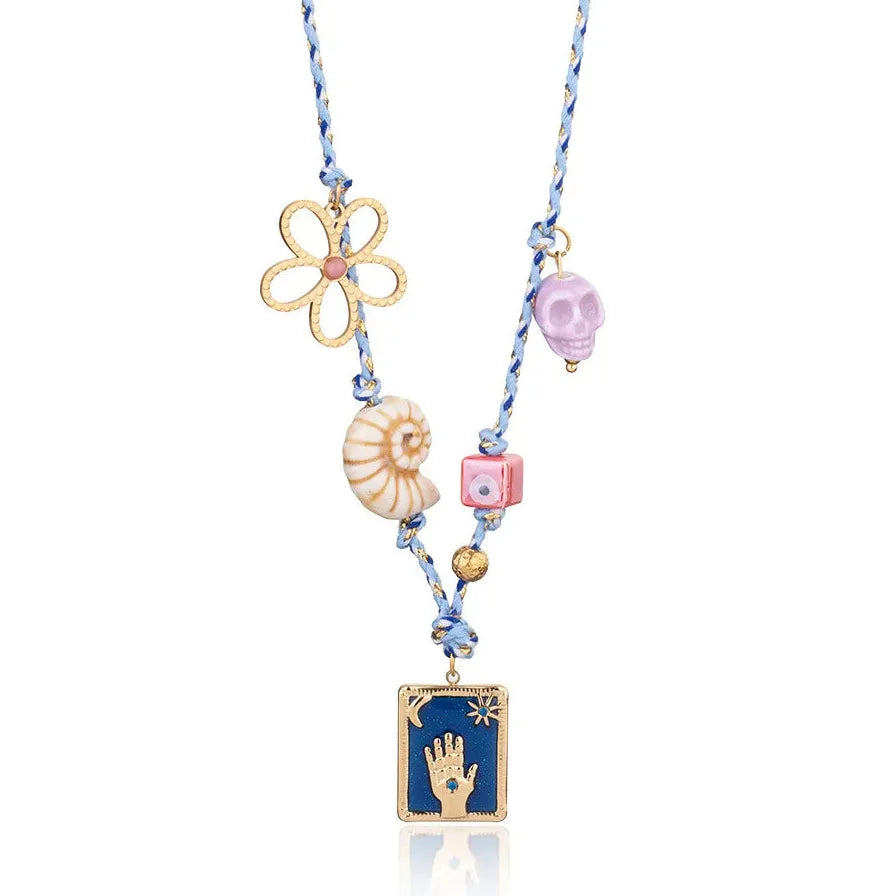 Multi-Color Oil Drip Enamel Tarot Card Pendant Necklace Stainless Steel Chain