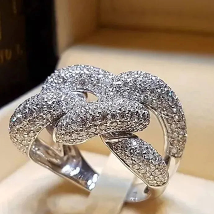Infinity Diamond Zircon Silver Ring for Women Men Wedding Engagement Band