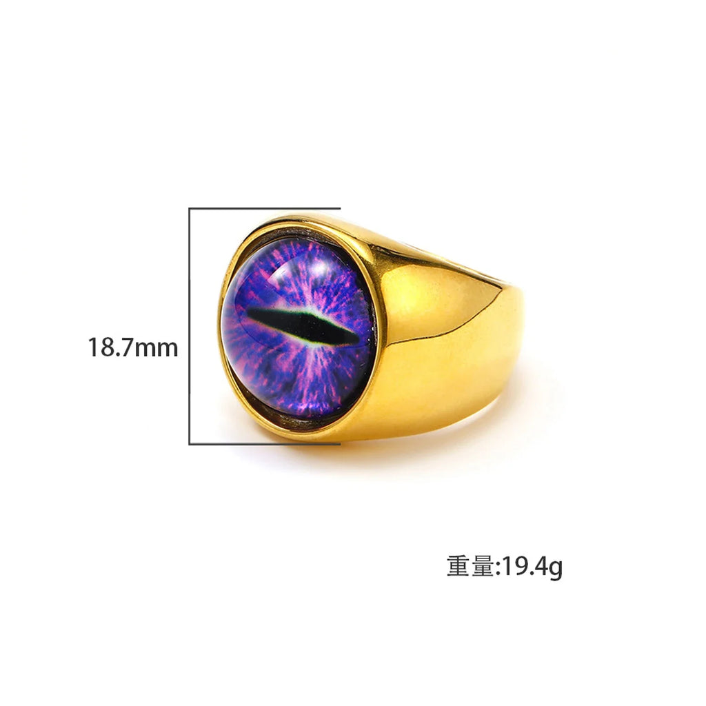 Punk Hiphop Multicolor Evil Eye Chunky Men’s Gold Plated Stainless Steel Ring