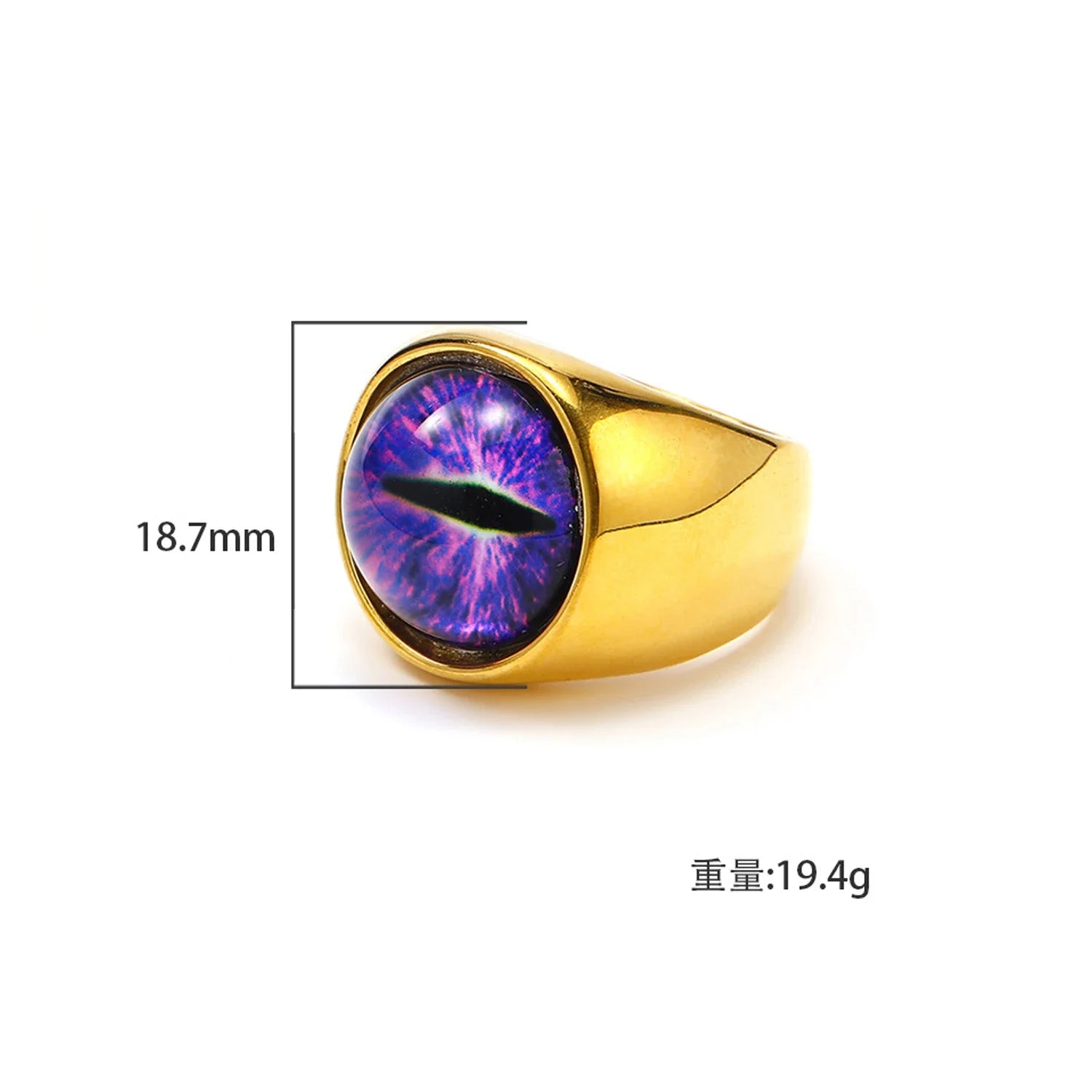 Punk Hiphop Multicolor Evil Eye Chunky Men’s Gold Plated Stainless Steel Ring