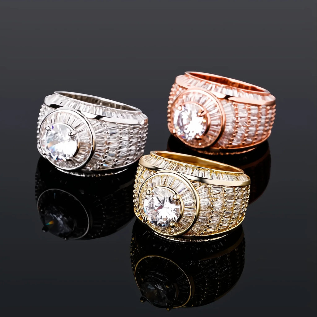 White Gold Color Baguette CZ Ring | Fully Iced Out Hip Hop Rap Bling Jewelry