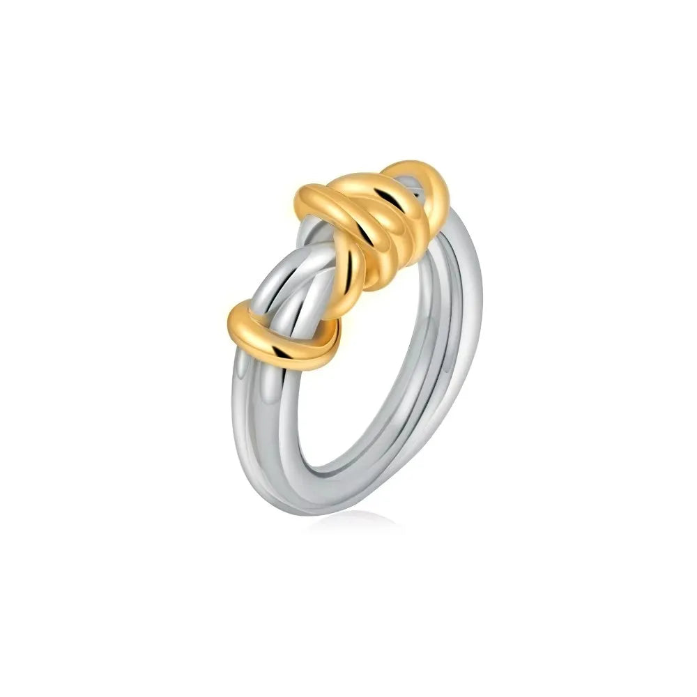 18k Gold Plated Stainless Steel Two Color Rope Spiral Geometric Ring for Women