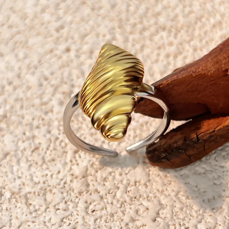 18K Gold Plated Ocean Series Opening Ring Mini Crab Conch Starfish for Women