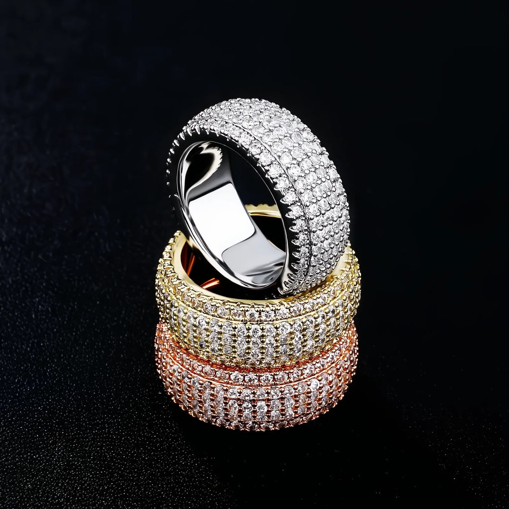 5 Layer Iced Out CZ Band Ring – Full Micro Pave Hip Hop Ring for Men Women