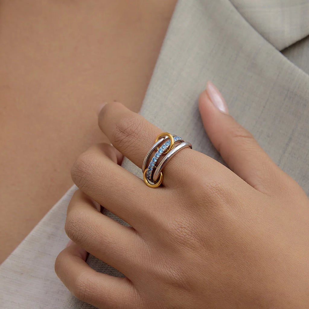 18k Gold Plated Stainless Steel CZ Multi Layer Stackable Knuckle Ring Women