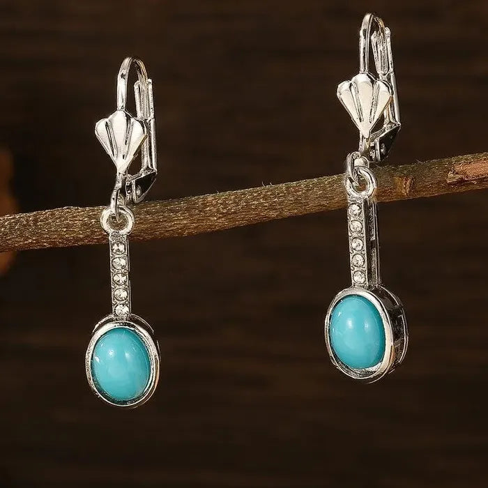Vintage Bohemian Geometric Blue Stone Drop Earrings for Women Zinc Alloy Jewelry
