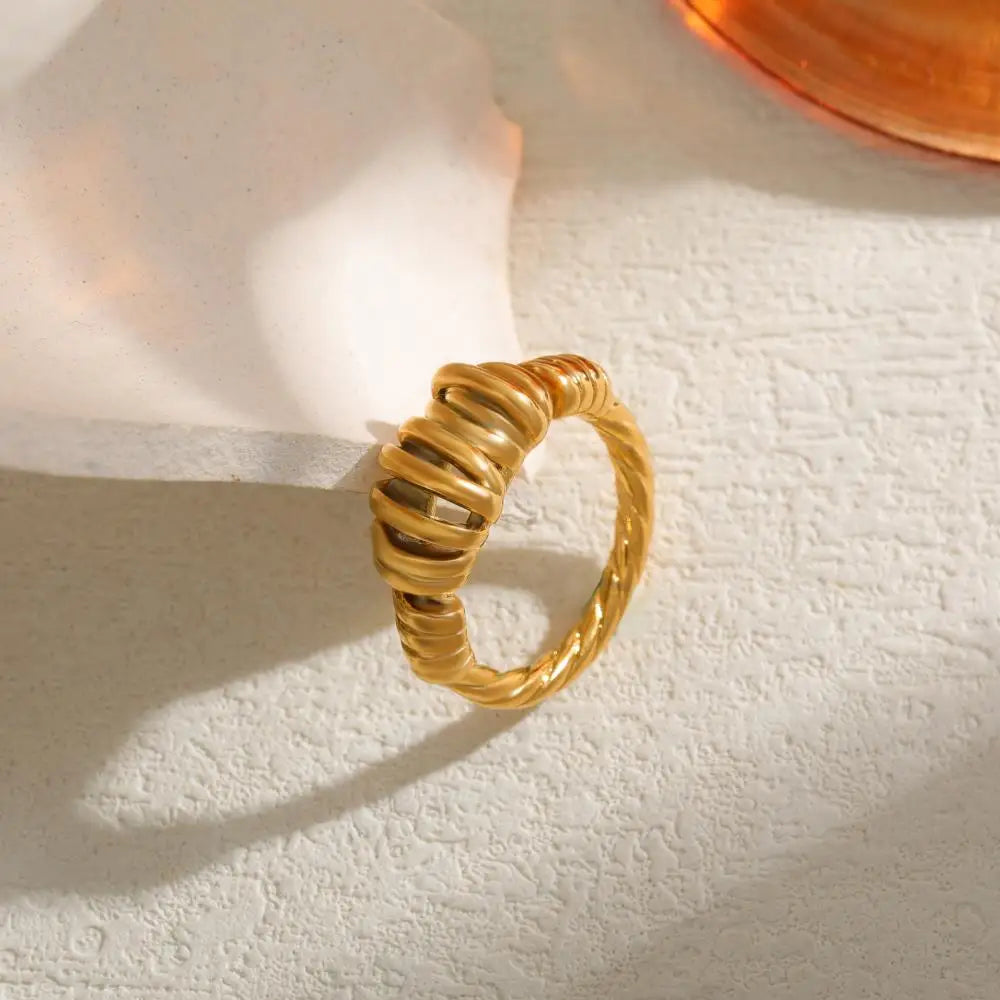 2025 Stainless Steel 18K Gold Plated Hollow Multilayer Dome Ring for Women