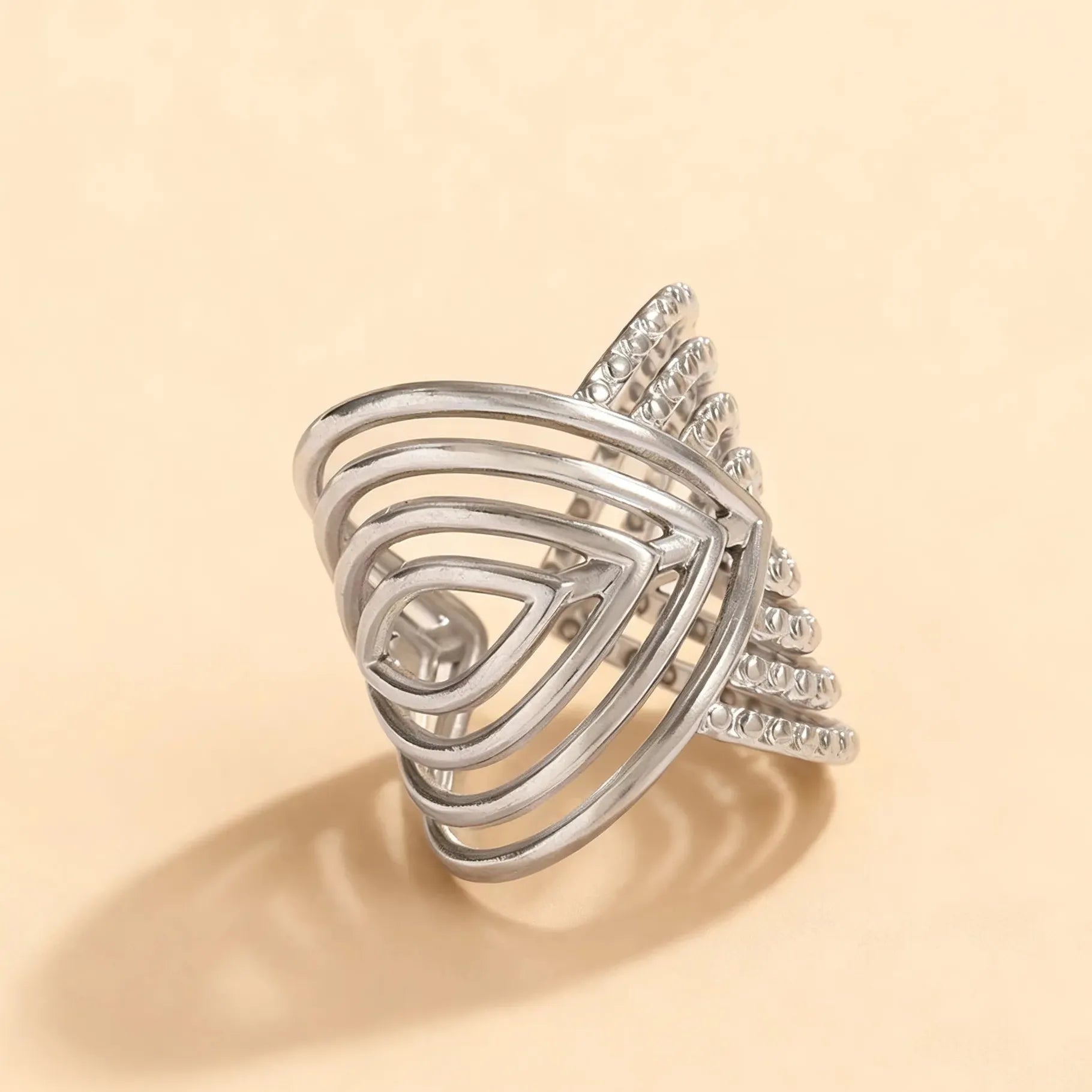Women’s Stainless Steel Geometric Multi-Layer Line Ring Luxury Fashion Jewelry Gift