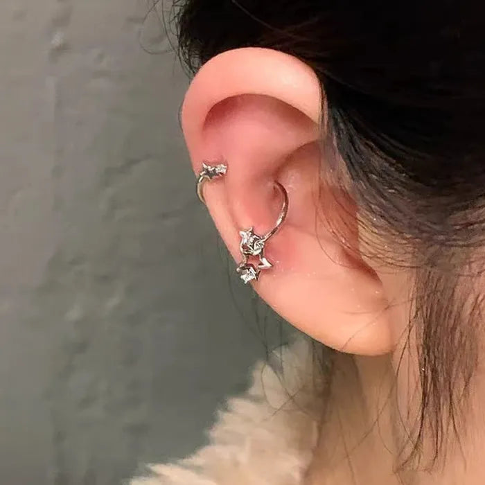 Star Spiral Planet Stainless Steel Ear Bone Stud Earrings for Women