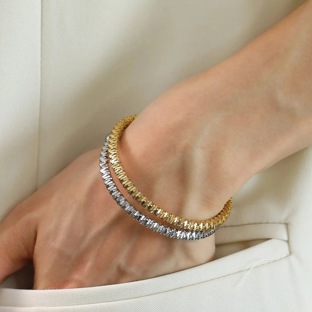 18k Gold Plated Stainless Steel Geometric Open Cuff Bracelet Women Vintage Jewelry