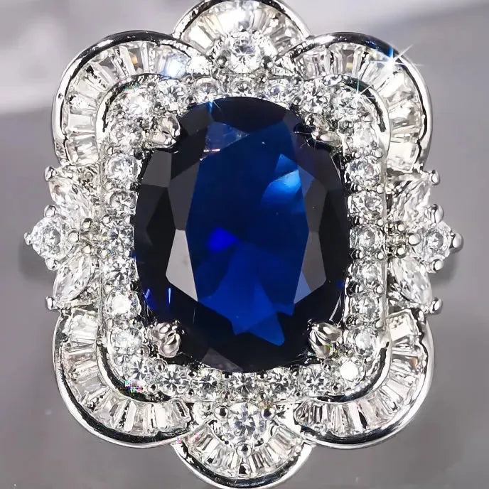 Women’s Elegant Wedding Engagement Ring Sparkling Blue Cubic Zirconia Brass Fashion Jewelry