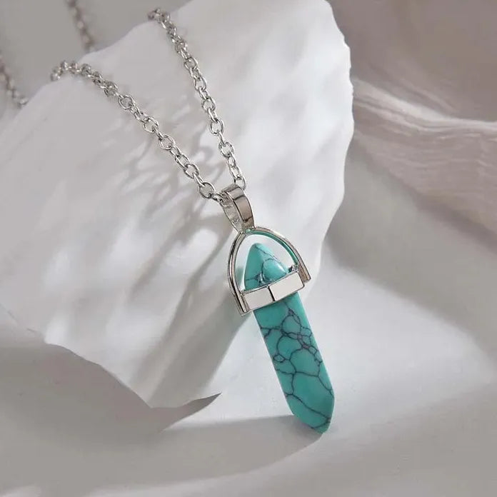 Natural Quartz Crystal Opal Agate Hexagonal Pendulum Necklace Leather Chain Charm