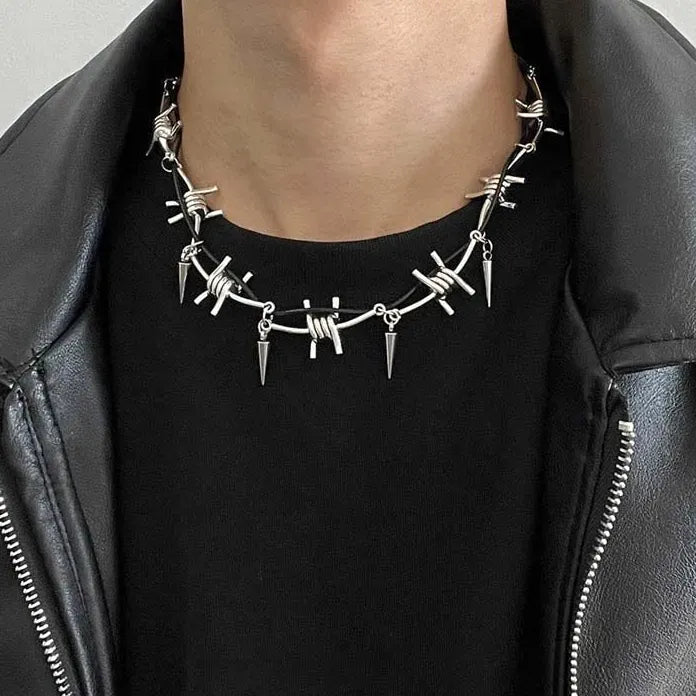 Punk Metal Thorn Rivet Choker Necklace Unisex Gothic Y2K Chain Jewelry
