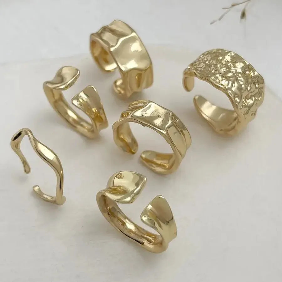 6Pcs Starfish Open Rings Punk Jewelry for Women Men Vintage Fashion Accessory