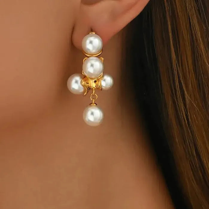 French Style Vintage Simulated Pearl Dangle Stud Earrings for Women Gift Jewelry