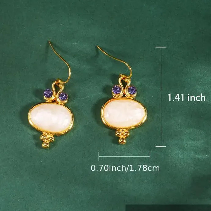 Vintage Boho Oval Cut Gemstone Drop Earrings for Women Girls Zinc Alloy
