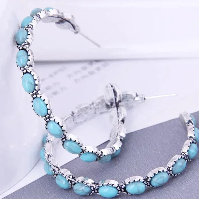 Vintage Turquoise Geometric Drop Earrings for Women Stone Zinc Alloy Jewelry