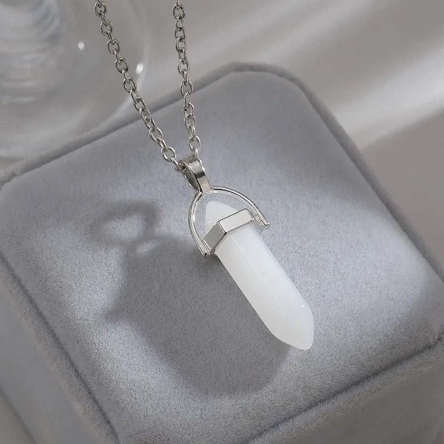 Dark Luminous Hexagonal Stone Necklace Crystal Pendant Gift Jewelry