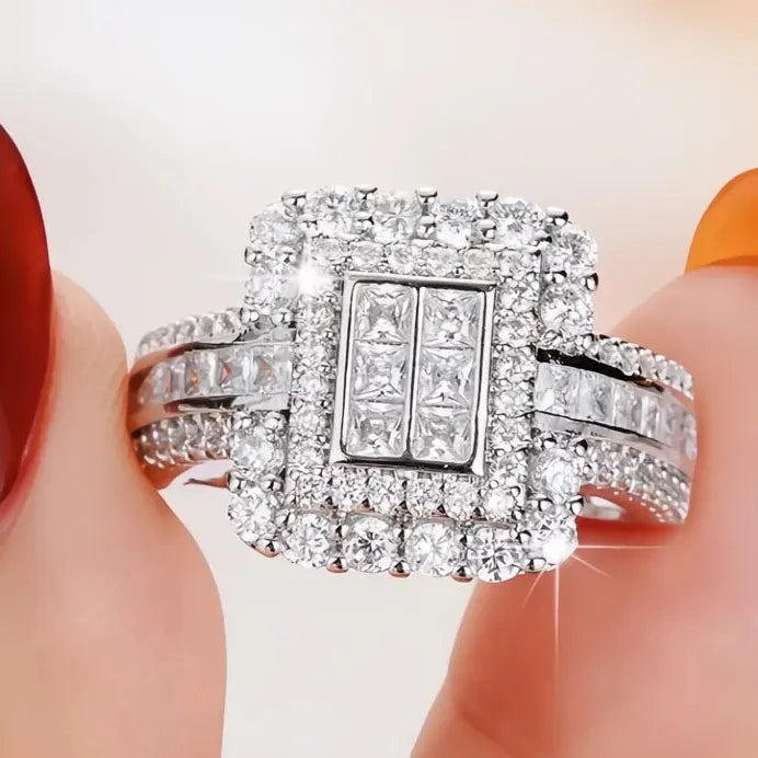 Geometric Cubic Zirconia Silver Color Wedding Bands for Women Elegant Design
