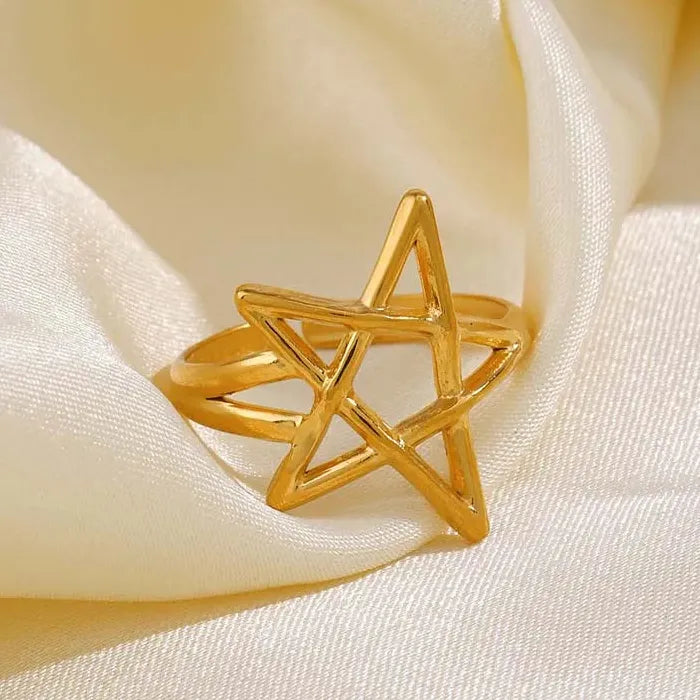 Adjustable Black Pentagram Star Ring Stainless Steel Fashion Jewelry Gift