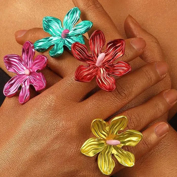 Adjustable Colorful Flower Geometric Ring for Women Stylish Fashion Jewelry