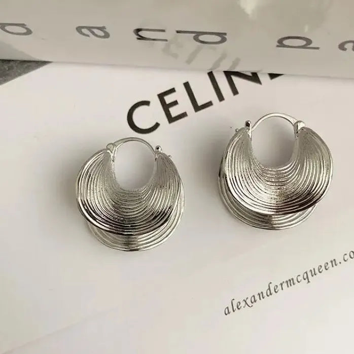 Geometric Irregular Striped Large Gold Metal Drop Earrings for Women