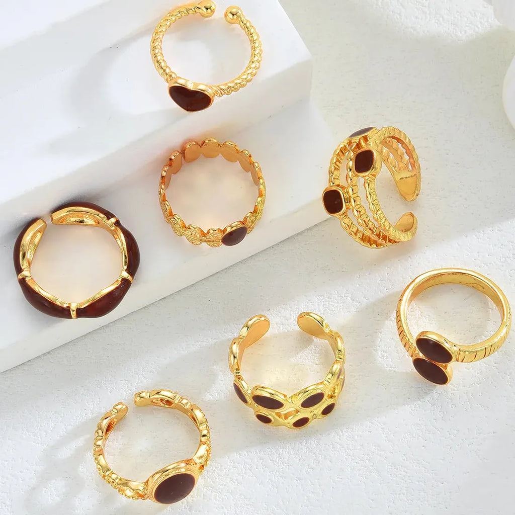 7Pcs Vintage Red Heart-Shaped Drip Oil Punk Open Rings Set for Women