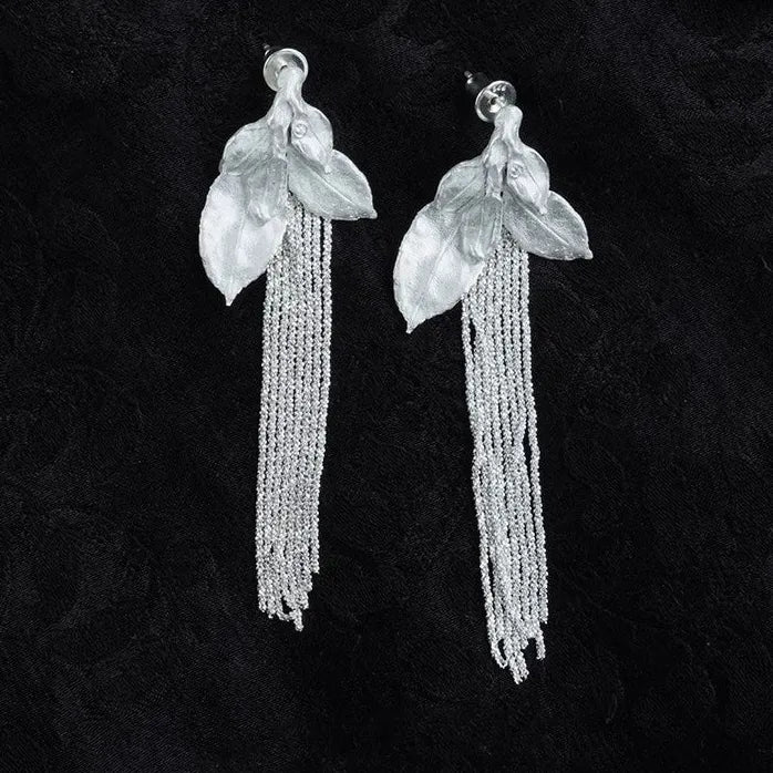 Vintage Copper Leaf Tassel Earrings Retro Style Women's Nature Jewelry Gift