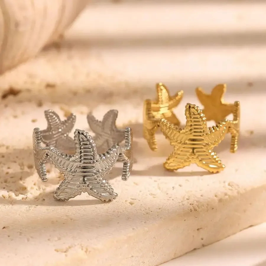 2026 Stainless Steel Starfish Dolphin Shell Adjustable Waterproof Ring for Women