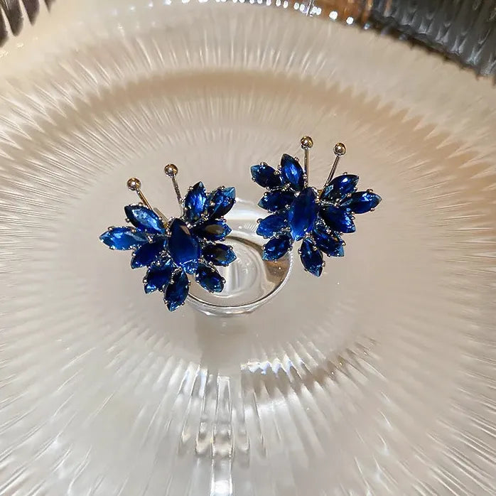 Luxury Crystal Flower Neo-Gothic Stud Earrings Stainless Steel Women Jewelry Gift