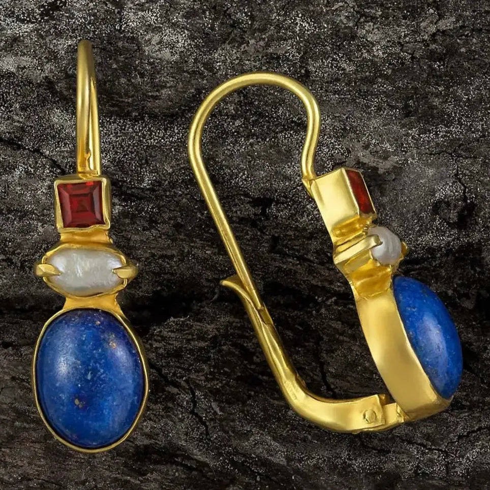 Vintage Gold Color Ornate Zinc Alloy Earrings Women Ethnic Turquoise Jewelry Gift