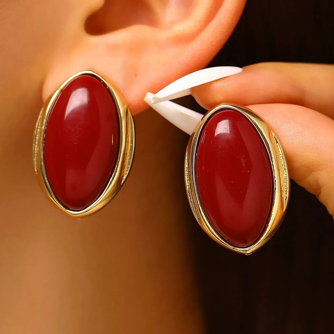 Red Acrylic Oval Geometric Stud Earrings for Women Fashion Jewelry