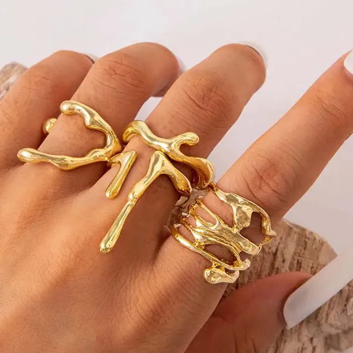 4Pcs Adjustable Silver Irregular Geometric Rings for Women Fashion Jewelry