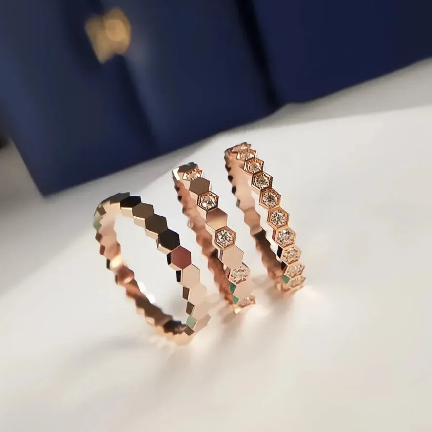Women’s Geometric Wedding Engagement Ring Brass Cubic Zirconia Rose Gold Silver Band
