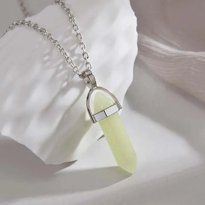 Natural Quartz Crystal Opal Agate Hexagonal Pendulum Necklace Leather Chain Charm