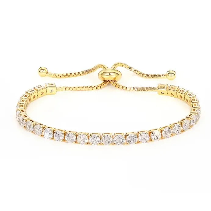 Adjustable Women's Geometric Tennis Bracelet with Round & Square CZ Stones