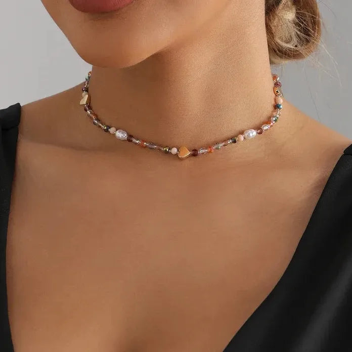 Adjustable Colourful Resin Heart Star Pearl Necklace for Women Gift