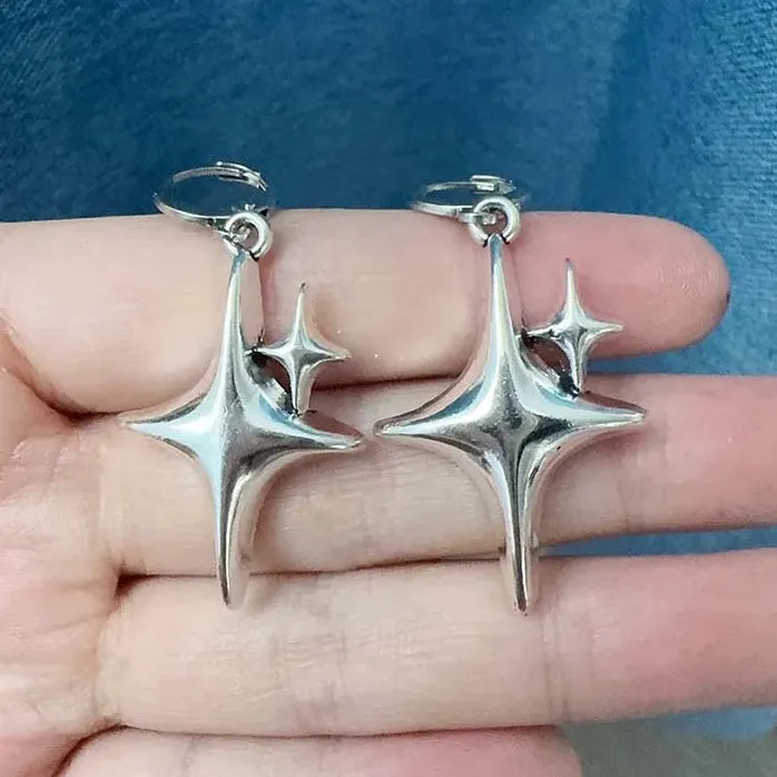 Y2K Punk Four Pointed Star Stud Earrings for Women Gothic Jewelry