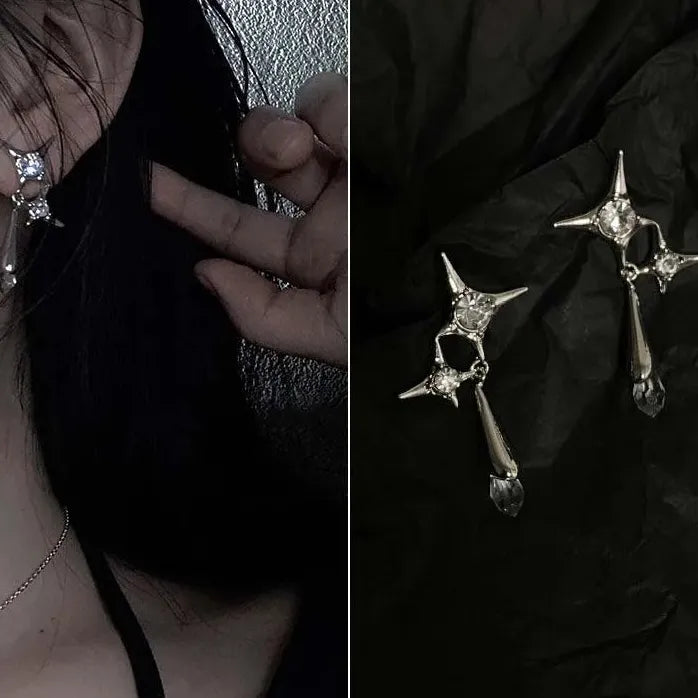 Rhinestone Cross Hoop Earrings Dangle Punk Grunge Jewelry for Women Men