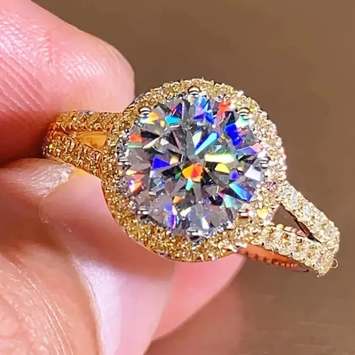 Classic Gold Color Metal Women Ring White Zircon Bridal Proposal Wedding Gift