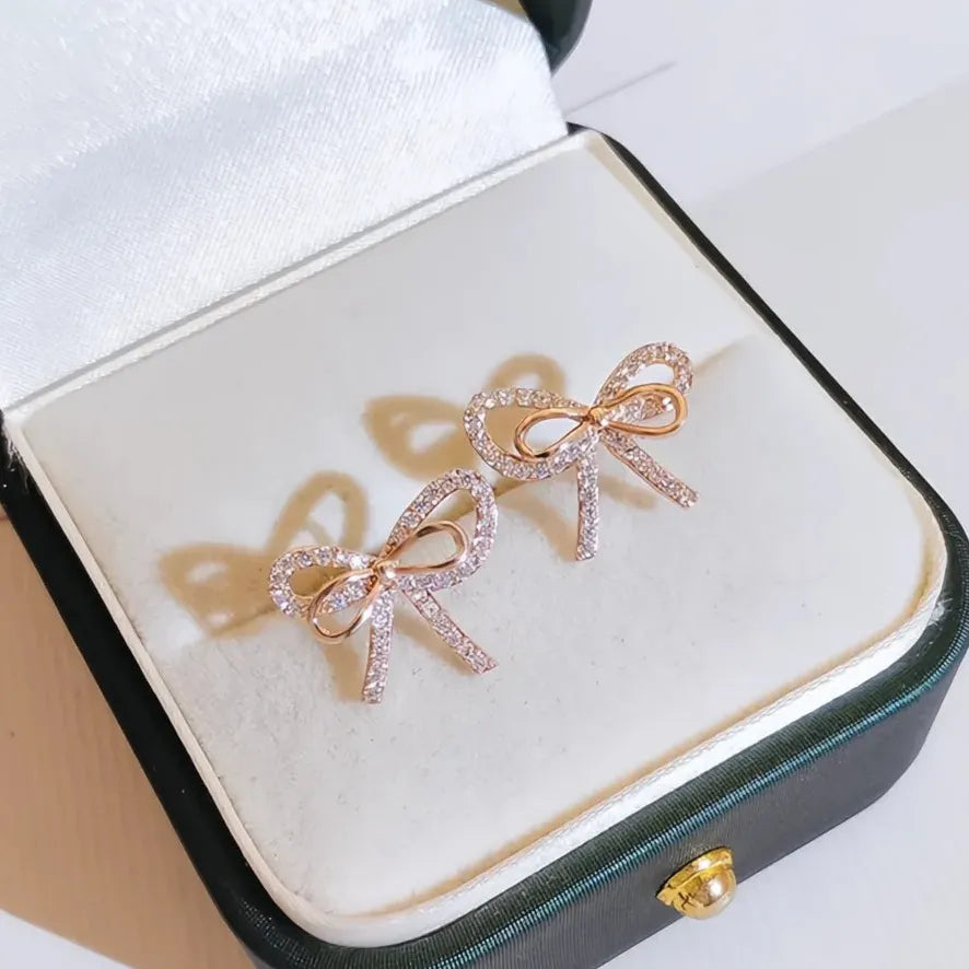 Gold Geometric Copper Alloy Stud Earrings with Cubic Zirconia – Luxury Gift