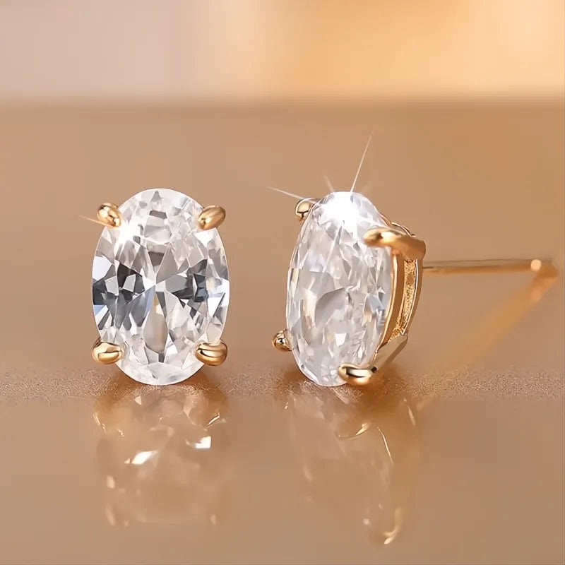 Versatile Women’s Gold Color Oval CZ Stud Earrings Cubic Zirconia Wedding Party Jewelry