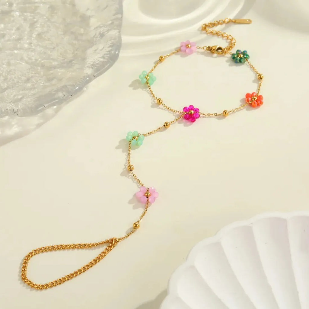 Acrylic Colored Flower Chain Bracelet and Connected Fingers Waterproof Jewelry Ballpoint