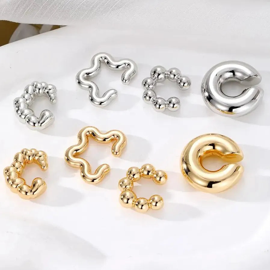 Geometric Round Bead Clip-On Earrings for Women No Piercing Cartilage Cuff