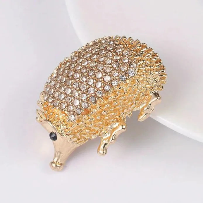 Vintage Ladies Hedgehog Brooch Rhinestone Animal Pin for Dress Accessory