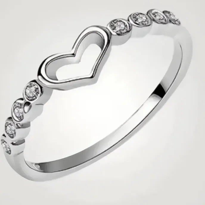 Hollow Heart Cubic Zirconia Brass Rings for Women Thin Wedding Bands Anniversary Jewelry