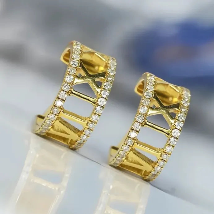 Trendy Women’s Hoop Earrings with Roman Numerals and Cubic Zirconia